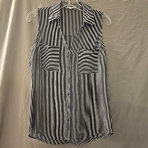 Express Navy Blue Striped Sleeveless Button-Up Blouse